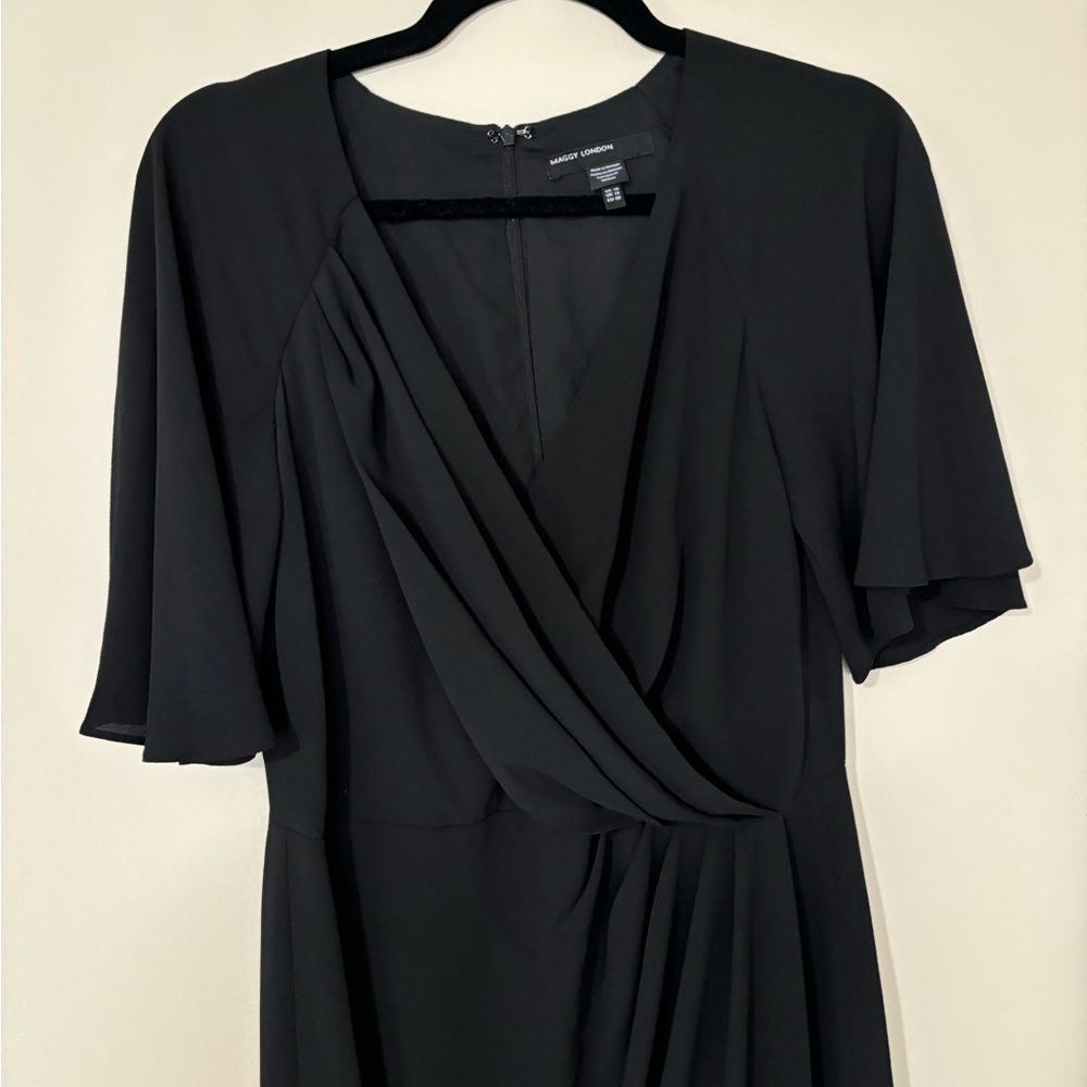 Maggy London Black Ruched Wrap Dress